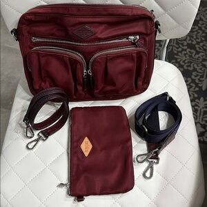 MZ Wallace Roxy Bag - Burgundy Red Nylon Navy trim Leather
Like New